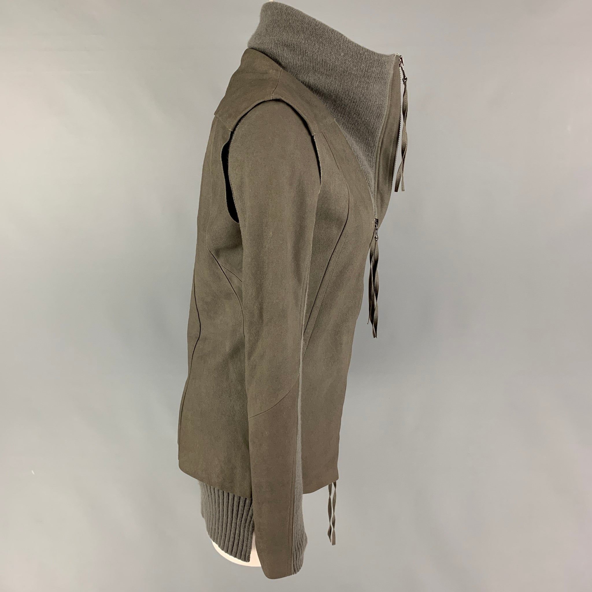 ジャケット・アウター ILARIA NISTRI Switching leather coat ILARIA NISTRI Size 4 Taupe Merino Wool Angora Mixed Fabrics Lamb