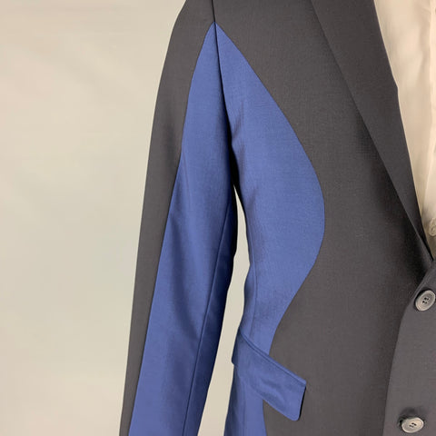 KENZO Size 38 Black Blue Color Block Wool Mohair Notch Lapel Sport Coat