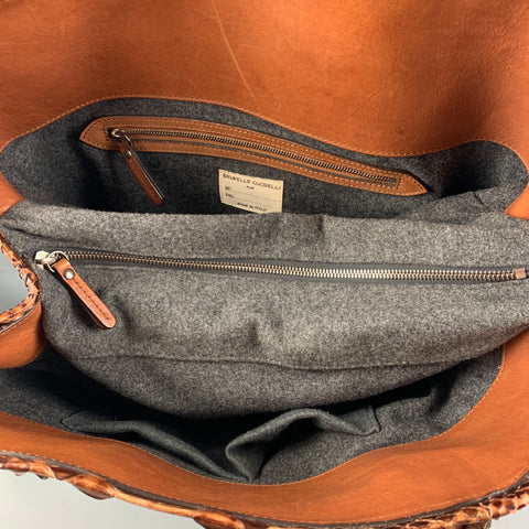 BRUNELLO CUCINELLI Bolso tote de piel de becerro de mezcla de pieles coñac