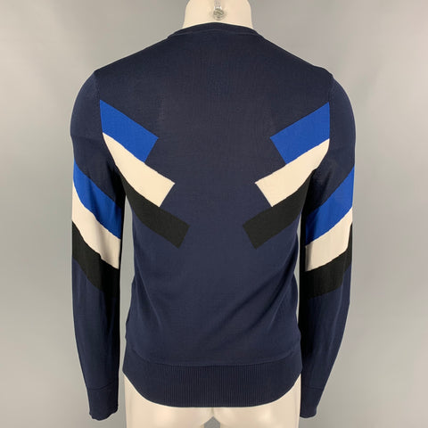 NEIL BARRETT Size S Navy Blue Geometric Viscose Fitted Crew-Neck Pullover