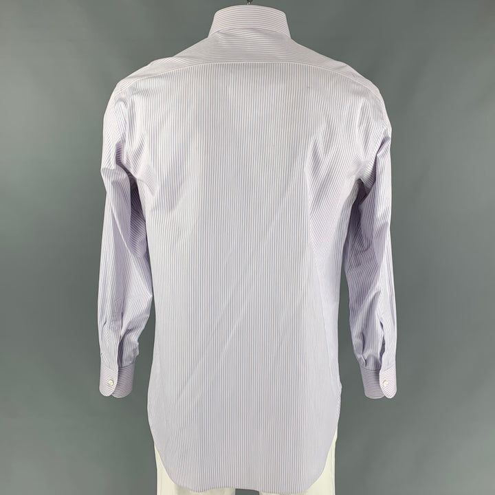 BRIONI Size L White, Blue & Orange Stripe Cotton Button Down Long Sleeve Shirt