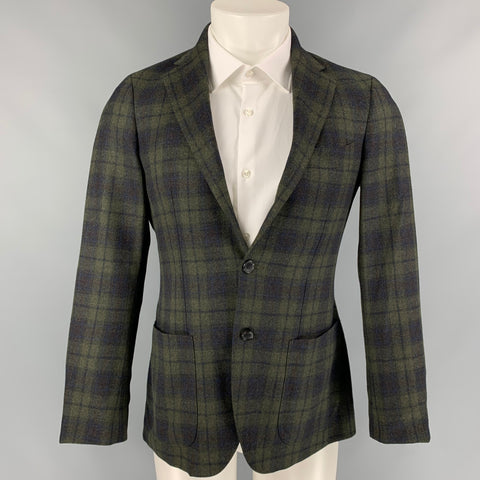 EDIFICE Taille 34 Manteau de sport à simple boutonnage en mélange de laine à carreaux olive et noir
