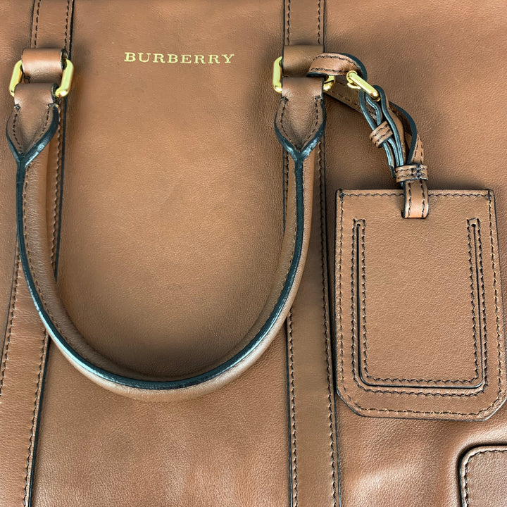 BURBERRY Tan Solid Leather Briefcase Bags