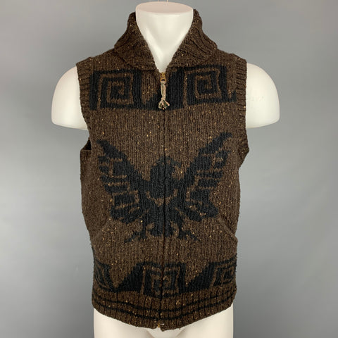 RRL by RALPH LAUREN Chaleco de mezcla de lana de punto marrón y azul marino talla M
