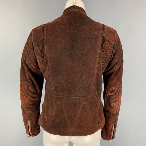 RALPH LAUREN Collection Size L Rust Textured Suede Biker Jacket