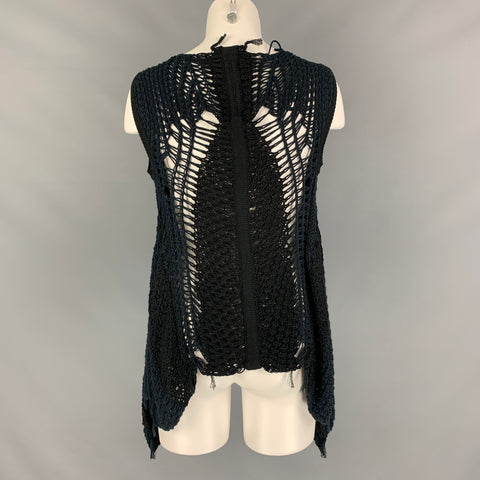 RICK OWENS SS13 Island Psychio Talla M Chaleco frontal abierto texturizado de algodón negro