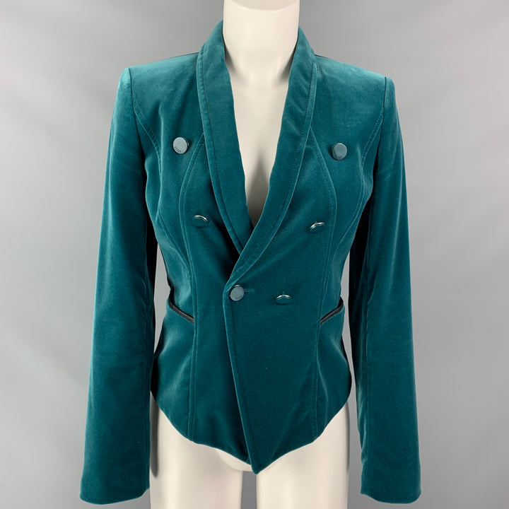 ESCADA Size 4 Green Cotton Blend Velvet Double Breasted Jacket