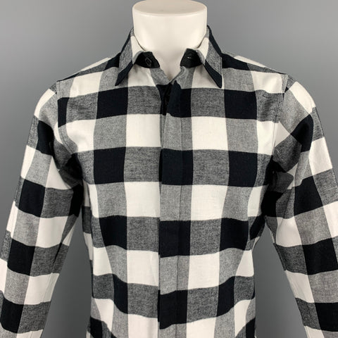 EN NOIR Size XS Black & White Buffalo Plaid Cotton Long Sleeve Shirt