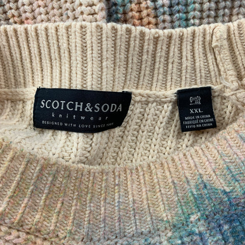 SCOTCH AND SODA Size XXL Beige Blue Orange Marbled Cotton Acrylic Sweater