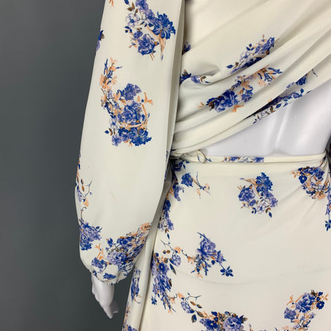 VETEMENTS par Demna Gvasalia Taille S Blanc Bleu Floral Polyester Wrap Robe Longue