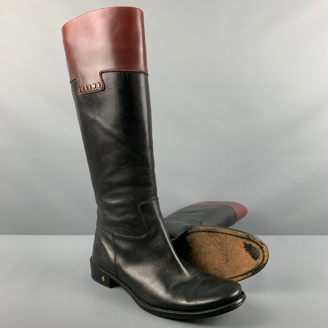 CELINE Size 7 Black Brown Pull On Boots