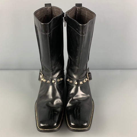 DSQUARED2 Size 10 Black Silver Studded Leather Side Zipper Boots