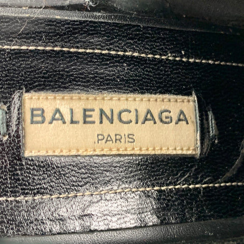 BALENCIAGA Size 10 Black Natural Leather Peep Toe Boots