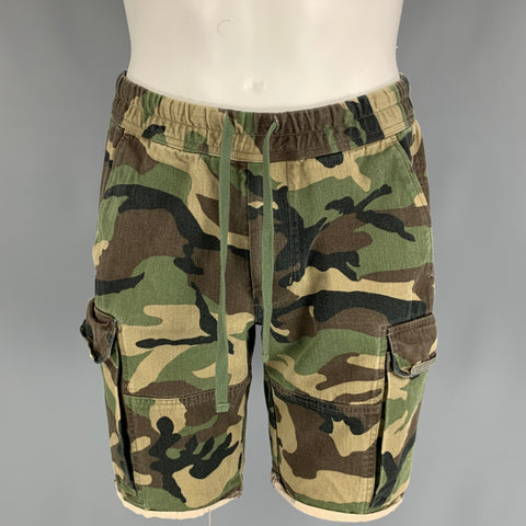 VINCE Pantalones cortos cargo de algodón de camuflaje verde y marrón talla S