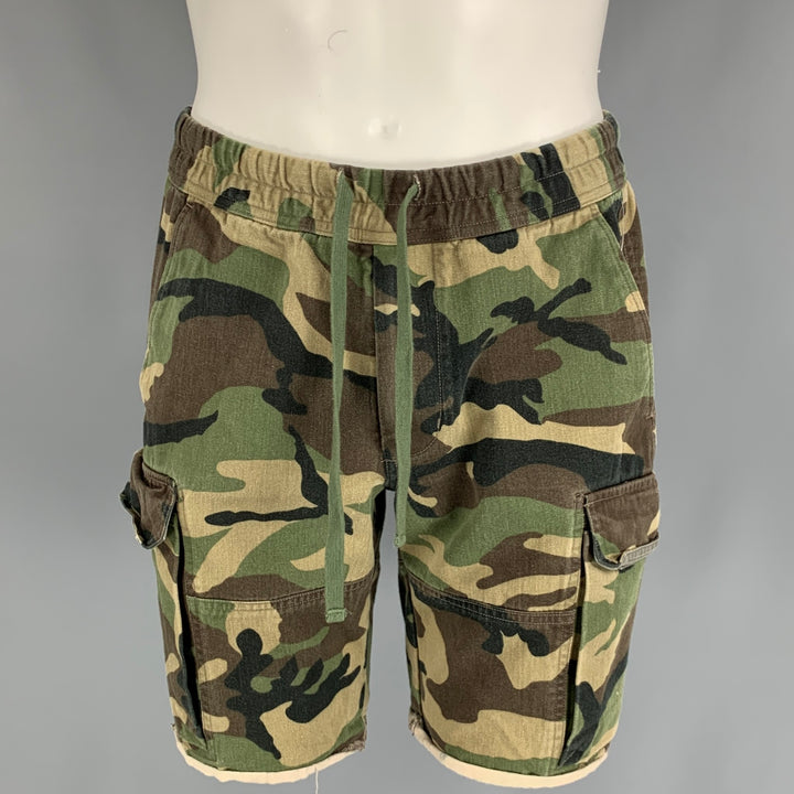 VINCE Size S Green & Brown Camo Cotton Cargo Shorts
