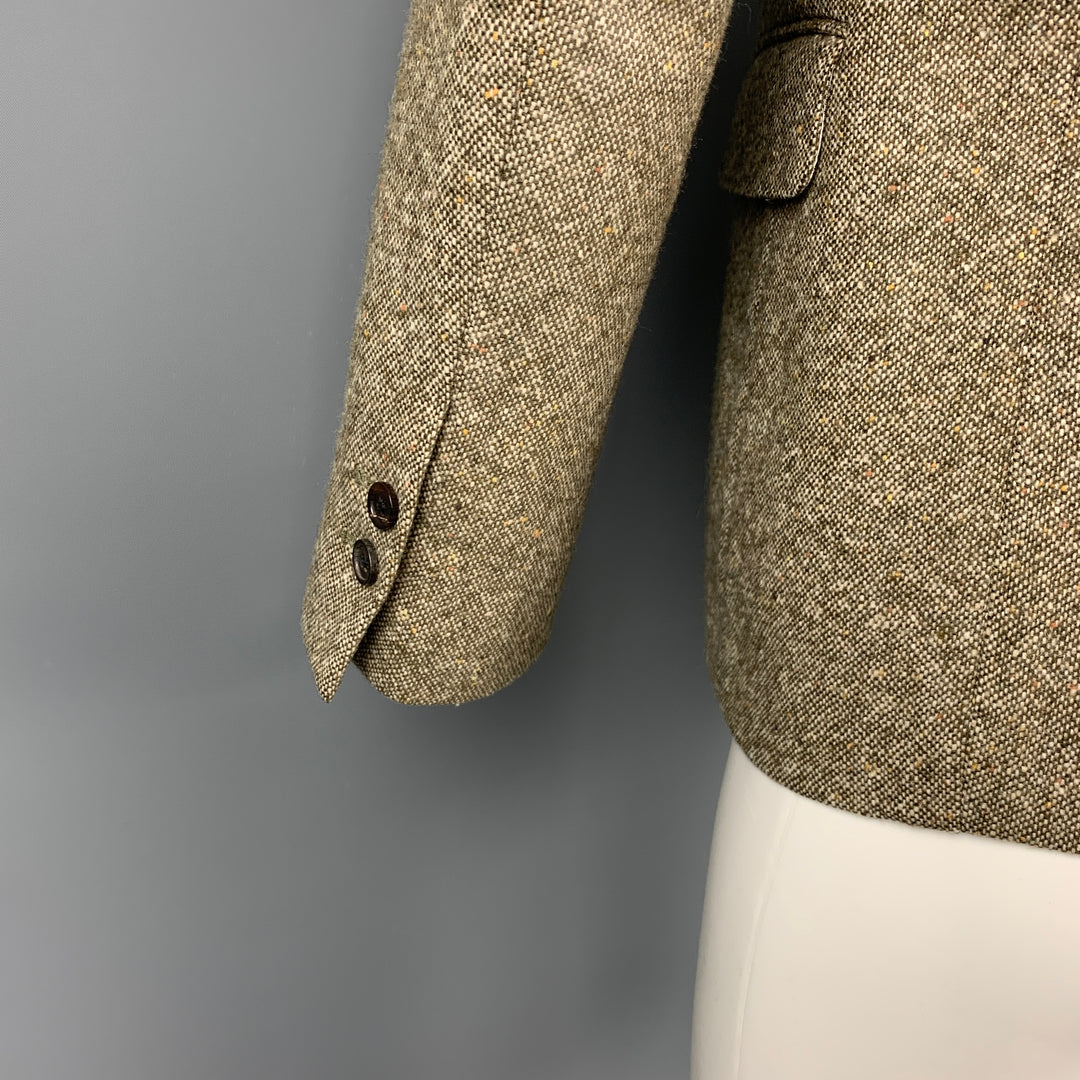 BLACK FLEECE Talla 38 Abrigo deportivo con solapa de muesca de lana de tweed color oliva y crema