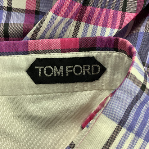 TOM FORD Size 32 Lavender & Pink Plaid Silk / Cotton Zip Fly Dress Pants
