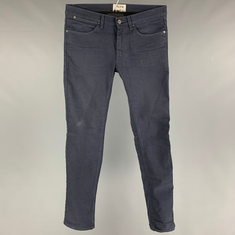 ACNE Taille 31 Jean slim en coton bleu foncé avec braguette zippée
