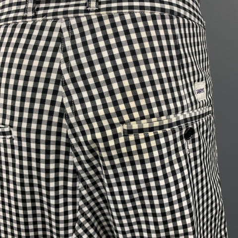 COMME des GARCONS GANRYU Size S Black & White Gingham Cotton Drop-Crotch Pants