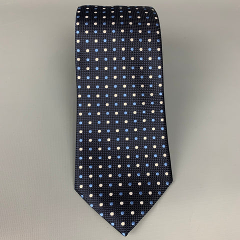ERMENEGILDO ZEGNA Navy & White Dots Silk Tie