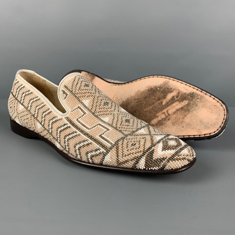 DONALD J PLINER Size 9 Beige White Beaded Leather Slip On Loafers