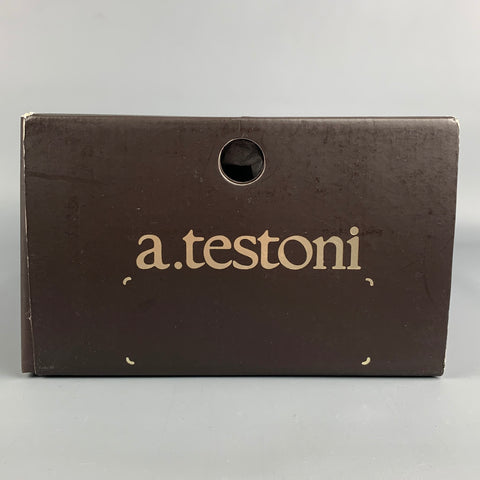 A.TESTONI Size 9 Black Perforated Leather Wingtip Lace Up Shoes