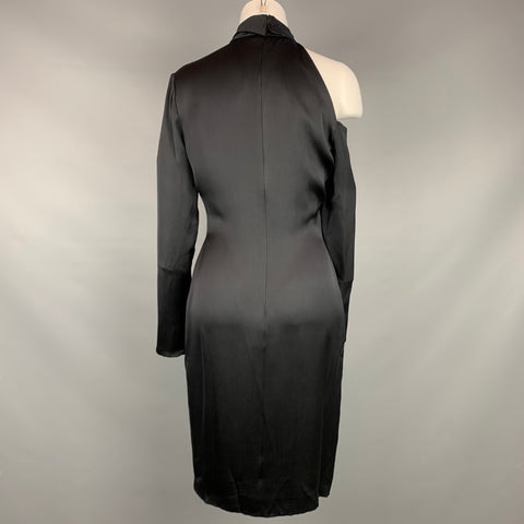 BILL BLASS Vestido de cóctel con abertura en los hombros de seda negra talla M