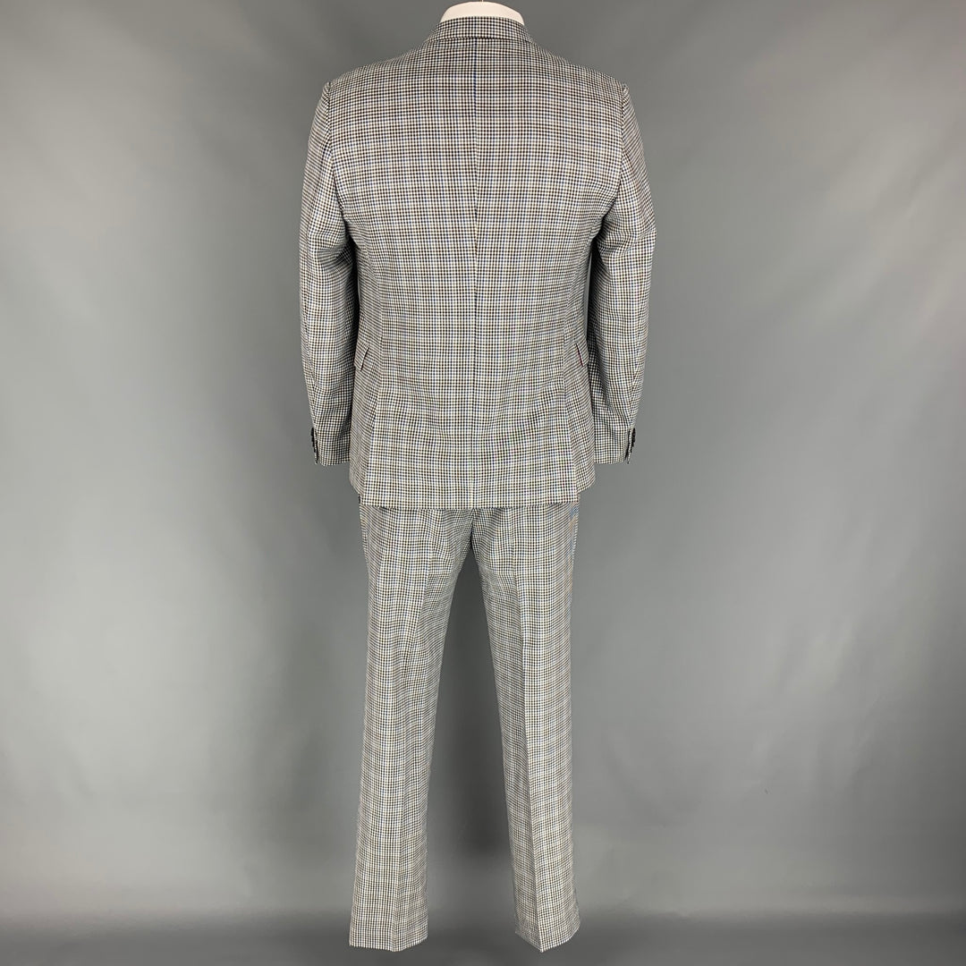 PAUL SMITH Kensington Fit Size 42 White & Blue Gingham Wool / Silk Notch Lapel Suit