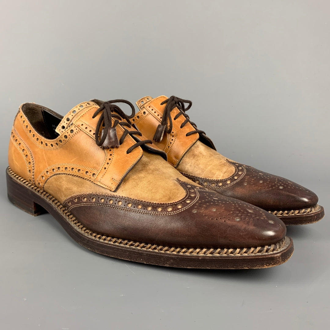 CALZOLERIA HARRIS Size 11 Tan & Brown Perforated Leather Wingtip Lace Up Shoes