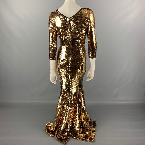 DOLCE &amp; GABBANA Taille 6 Robe à ourlet sirène en polyester à paillettes dorées et noires