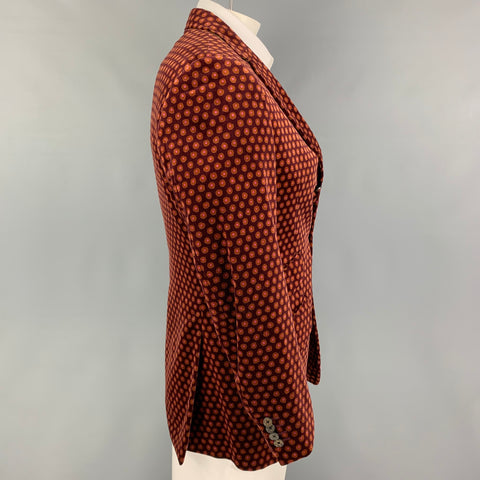 TED BAKER Size 40 Brown Pink Velvet Cotton Notch Lapel Sport Coat