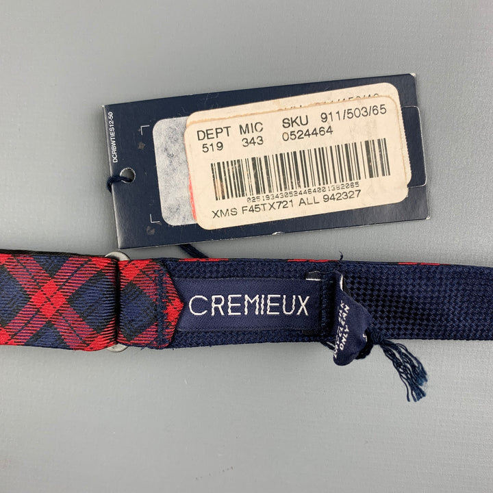 CREMIEUX Navy Red Plaid Silk Bow Tie