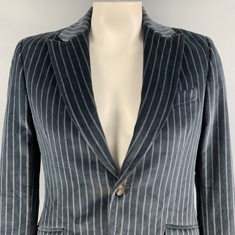 D&G by DOLCE & GABBANA Size 40 Stripe Velvet Peak Lapel Navy Sport Coat