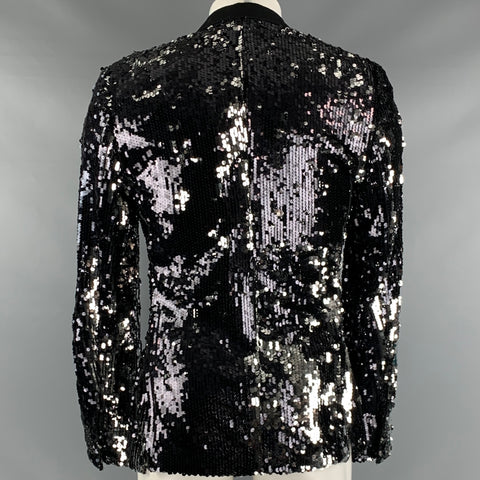 DOLCE & GABBANA Size 38 Black Sequined Peak Lapel Sport Coat