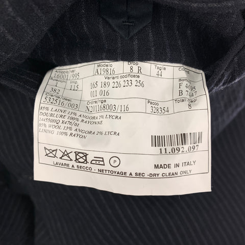 HERMES Size 34 Navy Stripe Wool Angora Double Breasted Suit
