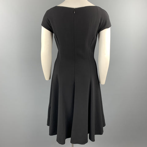 RALPH LAUREN Size 12 Black Wool Boat Neck Fit Flair Dress