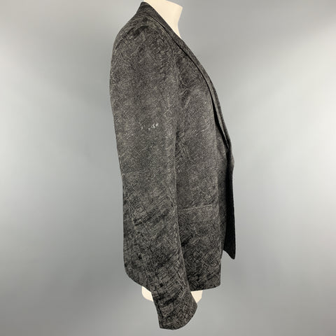 VERSACE COLLECTION Size 50 Charcoal & Black Metallic Print Sport Coat