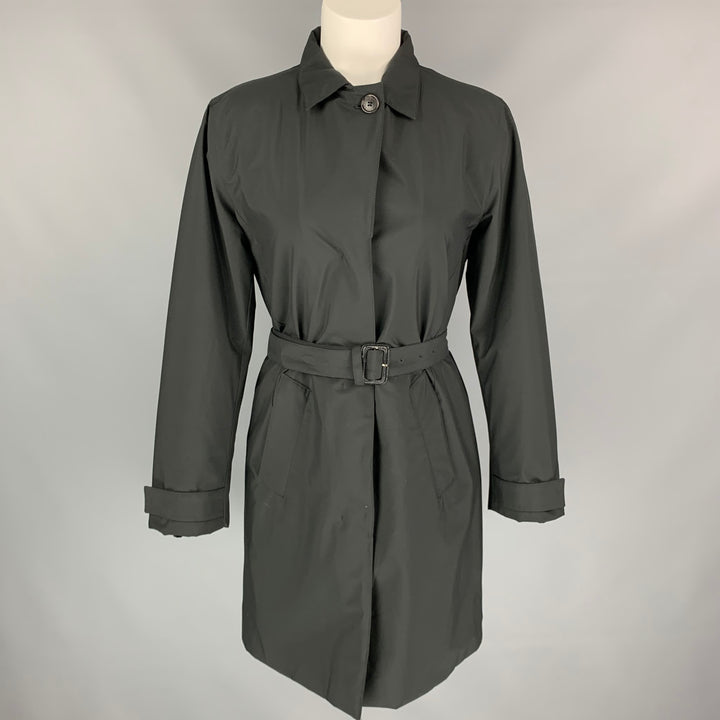 PRADA Size 4 Black Polyester Belted Coat
