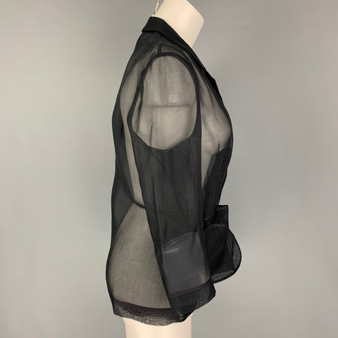 PORTS 1961 Chaqueta de solapa de muesca transparente de seda negra talla 10