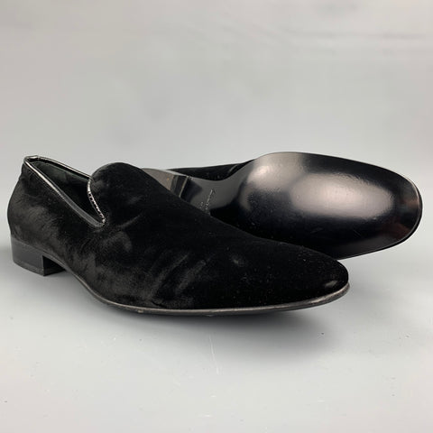 SALVATORE FERRAGAMO Size 11 Black Velvet Slip On Loafers