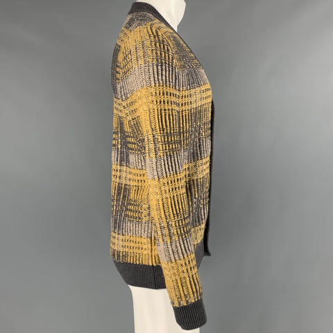 MAISON MARTIN MARGIELA Size S Grey Yellow Plaid Wool Cotton Oversized Cardigan