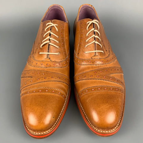 VIVIENNE WESTWOOD Size 10 Tan & Orange Perforated Leather Lace Up Shoes