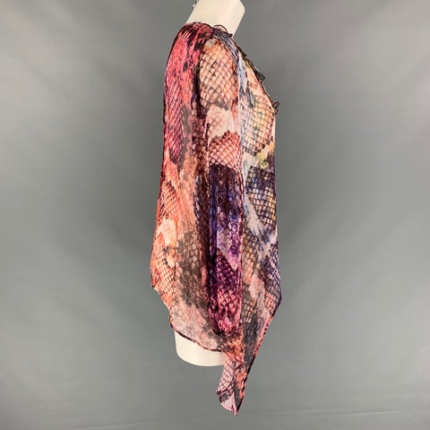 VANITA ROSA Talla L Blusa Volantes Seda Multicolor Morado Estampado piel de serpiente