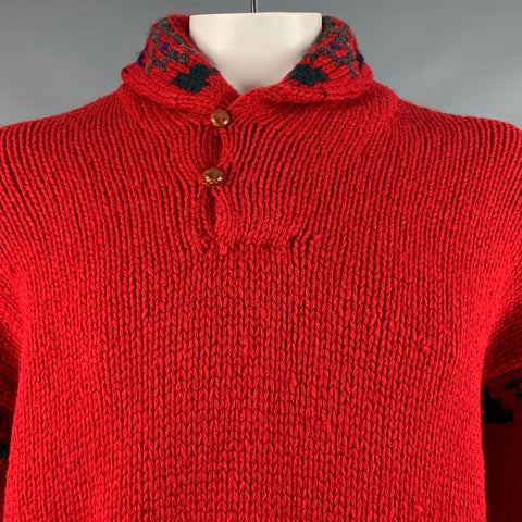 POLO by RALPH LAUREN Size XL Red Grey Knit Wool Shawl Collar Sweater