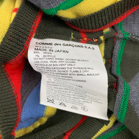 COMME des GARCONS Size L Olive & Multi-color Knitted Wool Blend Cut Out Pullover Sweater
