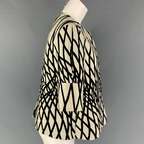 MARNI Size 6 Black White Cotton Blend Abstract Jacket