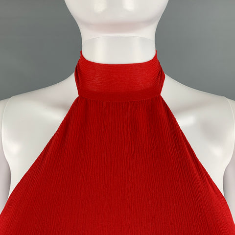 HALSTON Size 10 Red Silk Halter Long Gown