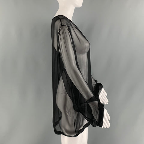 VALENTINO Size L Black Silk Sheer Crew-Neck Dress Top