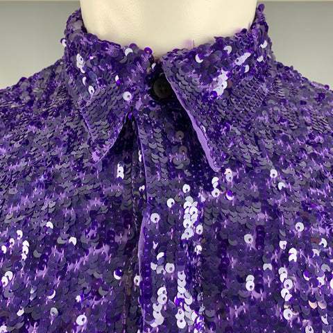 DRIES VAN NOTEN Size S Purple Sequined Viscose Hidden Placket Long Sleeve Shirt