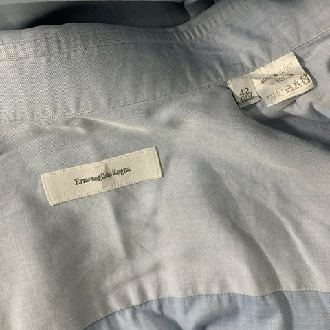 ERMENEGILDO ZEGNA Size L Light Blue Solid Cotton Button Down Long Sleeve Shirt